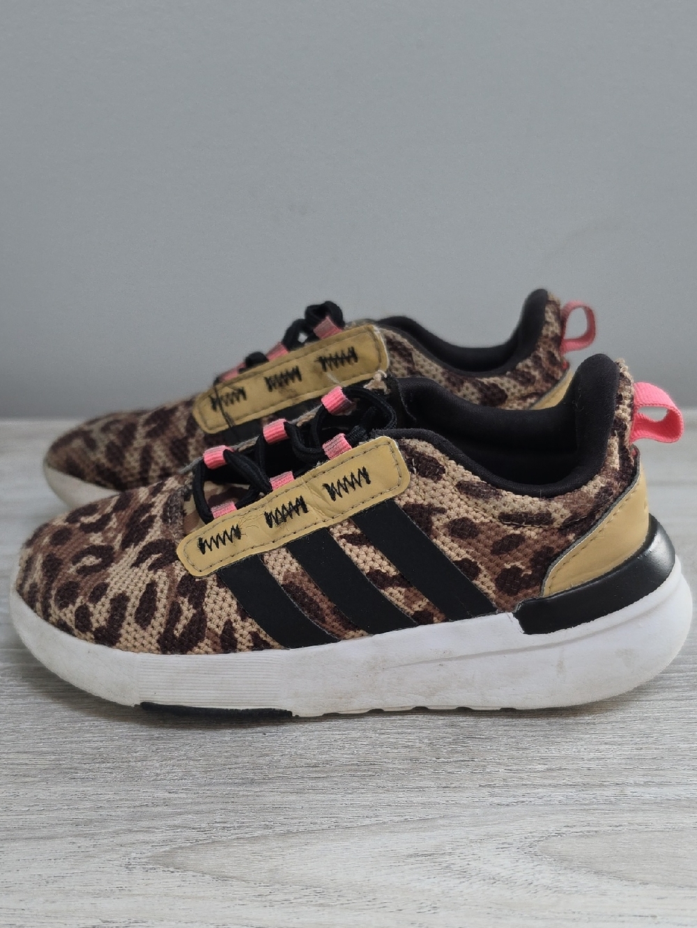 adidas Kids Leopard Print Sneakers in Black, Tan, Pink
